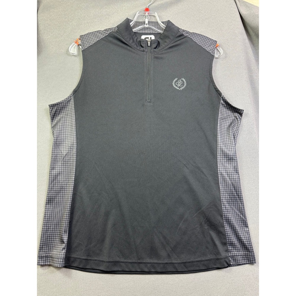 Foot Joy Women's Golf Vest Black Grey Houndstooth Quarter Zip Mock Neck Large FJ